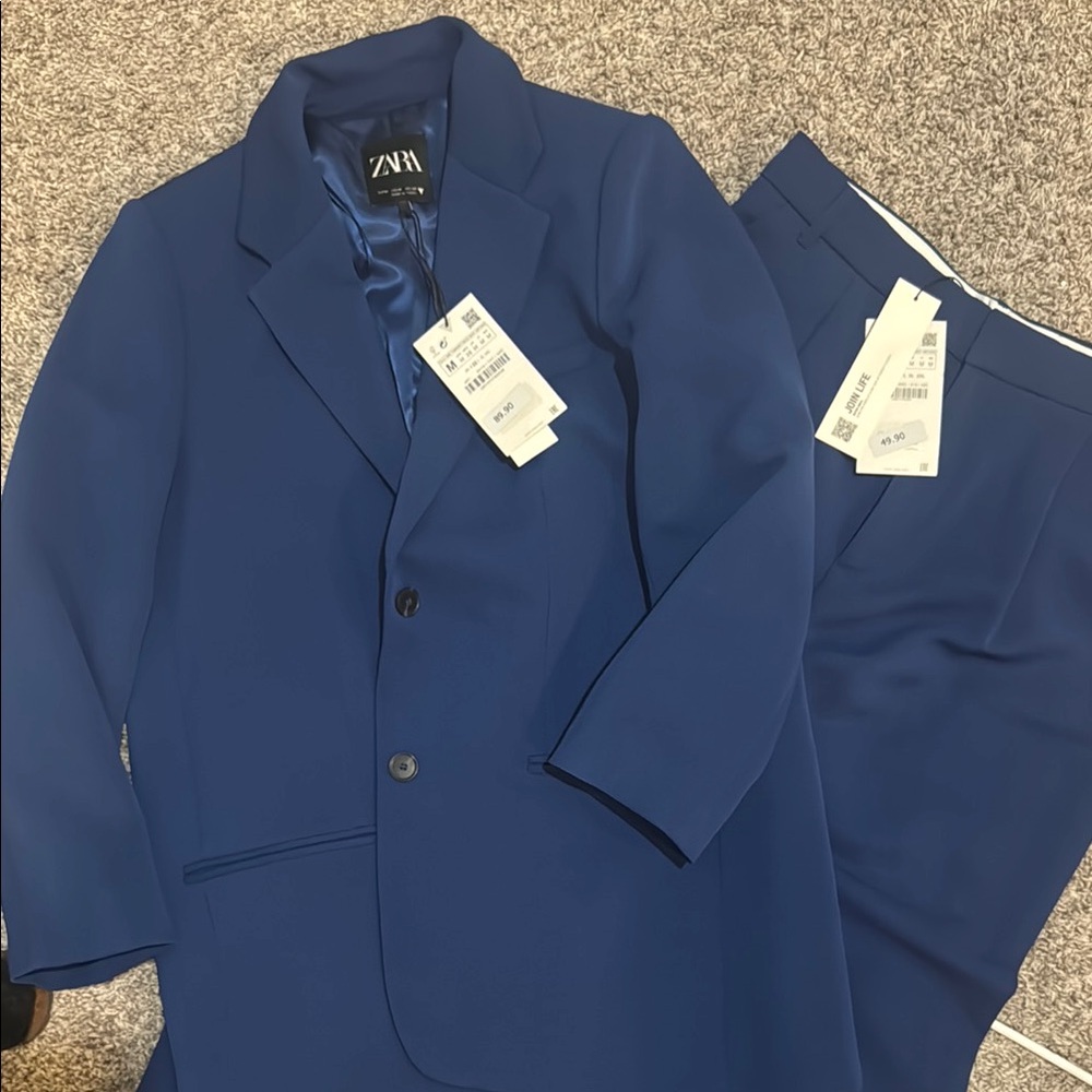 Zara Blue suit. NWT but tailored to 5’3” height